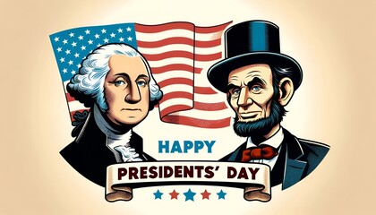 Cartoon Iillustration of george washington and abraham lincoln for presidents' day celebration.