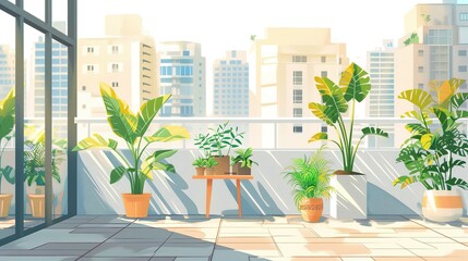 Empty outdoor roof terrace with potted plants in minimal style By colnihko