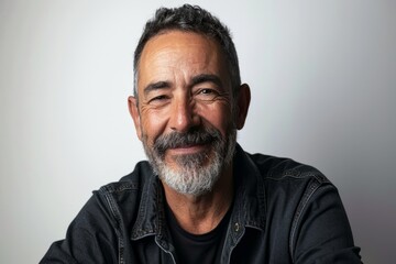 Fototapeta premium Portrait of a senior man with gray beard and mustache, wearing a black jacket.