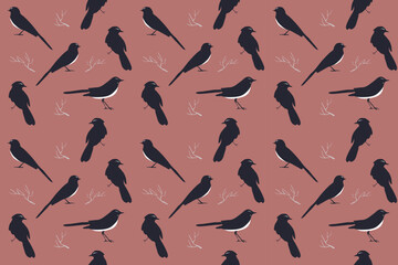 Fototapeta premium Seamless pattern with willy wagtail