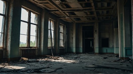 Fototapeta na wymiar Interior of an abandoned building from Generative AI