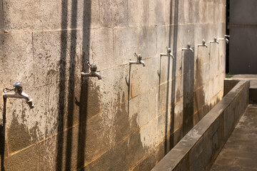 A place of Ablution (Wudu) of Muslims before offering every Prayer in the mosque. Water tap for ablution.