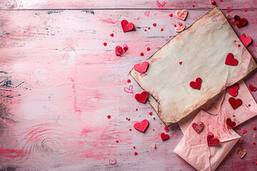 background for Valentine's Day featuring a love letter and hearts