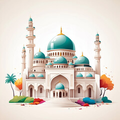 Fototapeta na wymiar Vector illustration of eid al adha mubarak ramadan kareem mosque, soft and colorful, white background