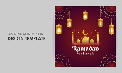Vector illustration of Ramadan social media feed template