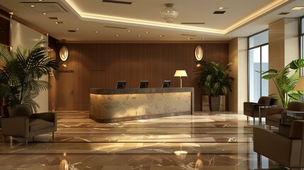 3d render of luxury hotel reception lobby