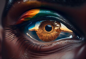 Reflection of the African continent in an eye. Generative AI - obrazy, fototapety, plakaty