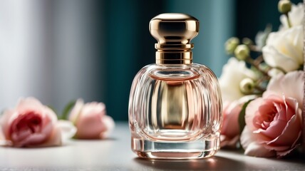 Obraz na płótnie Canvas A beautiful glass for womens perfume bottle on plain white background from Generative AI