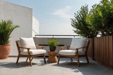 Alfresco Elegance A Cozy Outdoor Roof Terrace with Stylish chairs and Plants