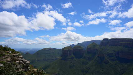 Fototapeta na wymiar Three Rondawels, Blyde River Canyon, A sunny day with clouds