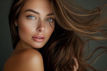 Naklejka premium Brown haired woman posing at a studio