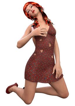 3D Render of Girl in short red dress