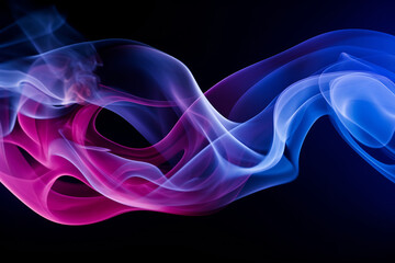 Abstract Pink and Blue Smoke Waves on Dark Background. Dynamic Color Flow Concept