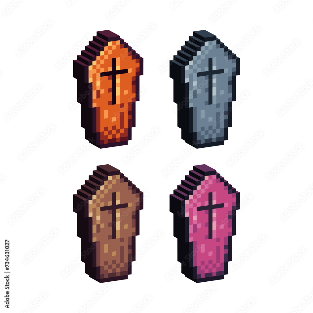 Aufkleber isometric pixel art 3d of coffin icon for items asset. isolated coffin dead icon on pixel bits style