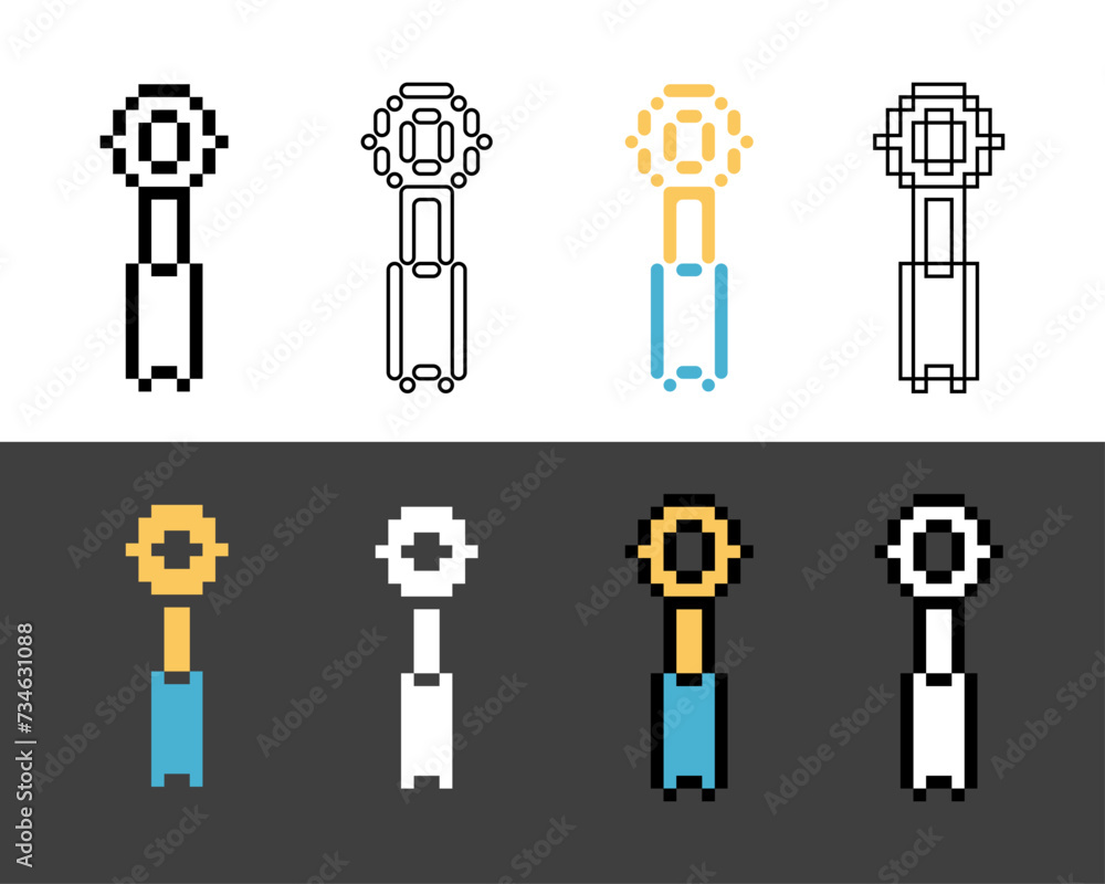 Poster pixel art outline set icons of hanging paper sign variations in color.hang paper icon in pixelated s