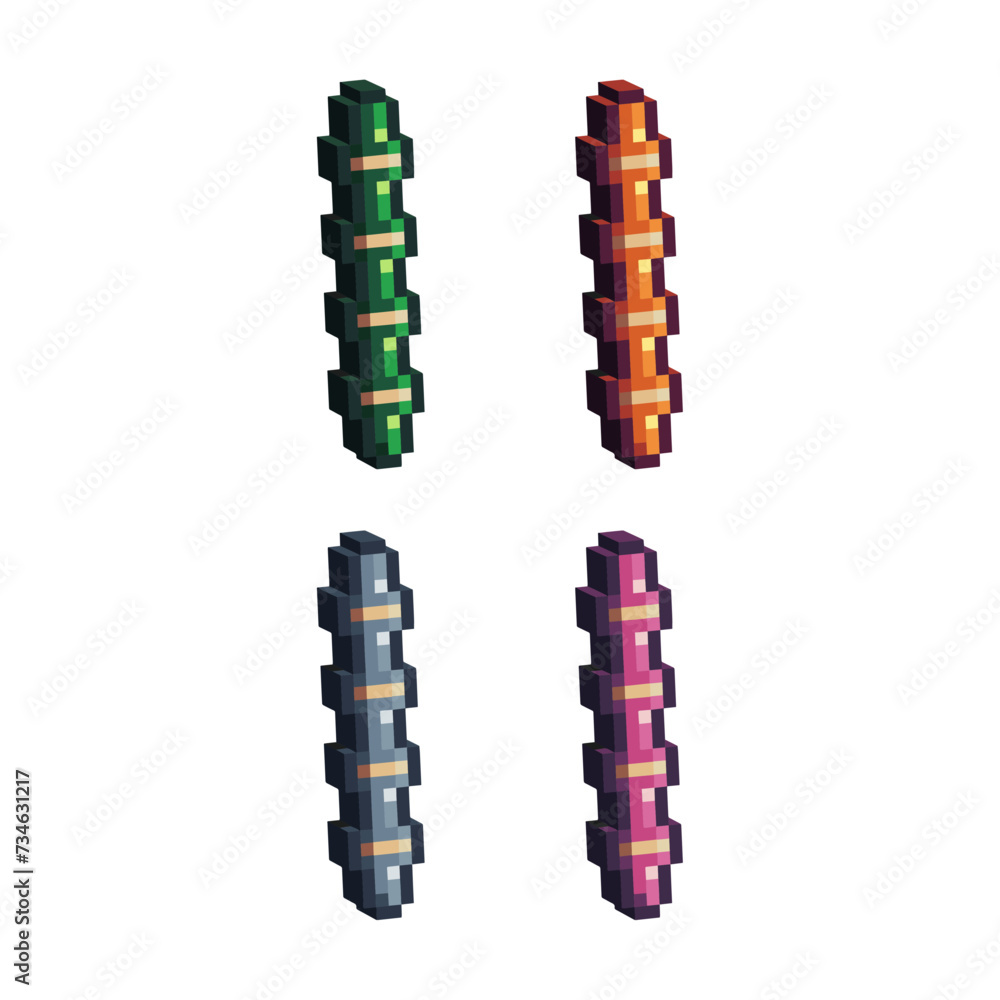 Poster isometric pixel art 3d of bamboo icon for items asset. isolated bamboo panda icon on pixel bits styl