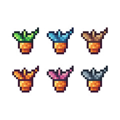 Pixel art sets icons of plant decoration variations in color. small plant icon in pixelated style. 8-bit Illustration,for design asset elements, game UIs, and mobile apps,vector icon collection.