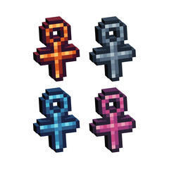 Obraz premium Isometric Pixel art 3d of female sign icon for items asset. Isolated Female gender sign icon on pixel bits style.8-bits perfect for game asset,design asset element,app,website, Vector illustration.