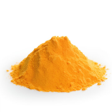 close up pile of finely dry organic fresh raw orange zest powder isolated on white background. bright colored heaps of herbal, spice or seasoning recipes clipping path. selective focus