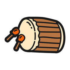 Doodle islamic Bedug or muslim drum with stick icon for ramadan vector illustration.
