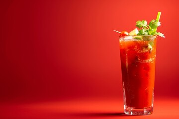 Bloody Mary drink in red glass