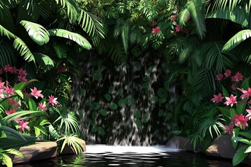 Fototapeta na wymiar Dramatic backdrop of a roaring waterfall in a lush jungle, perfect for an adventurous and dynamic wallpaper. Generative AI
