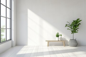 Minimalist Scandinavian style room, with clean lines and natural light, perfect for a sleek and stylish wallpaper. Generative AI