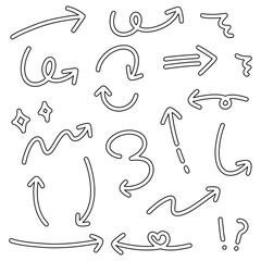 手書きの矢印セット、ポップな矢印、ベクター