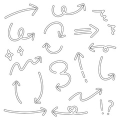 手書きの矢印セット、ポップな矢印、ベクター