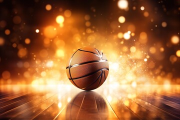 Basketball in arena with spotlight light effects