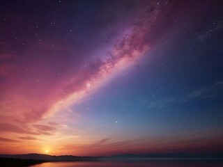 Beautiful sunrise and sunset over the sea, with a sky filled with stars, clouds, and vibrant colors, showcasing the stunning natural beauty.