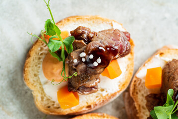 canape with beef and herbs