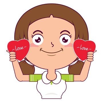 girl holding heart signs playful face cartoon cute