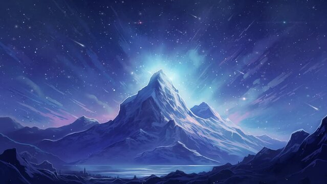 illustration mountain flat design glistening snow. seamless looping overlay 4k virtual video animation background 