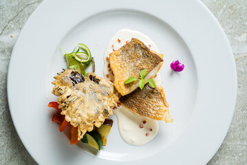 Fried fish fillet, Atlantic cod with vegetables