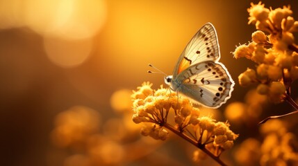 A closeup of a butterfly in the soft golden light