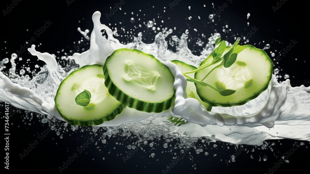 Poster a cucumber slice creating a cool splash in tzatziki