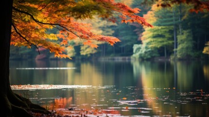 Autumn foliage reflecting in a tranquil pond