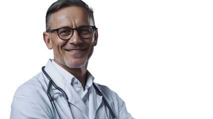 Fototapeta premium A confident and smiling healthcare professional, wearing a handsome uniform ,embodies the essence of a dedicated and serious practitioner in a hospital setting. isolate on white