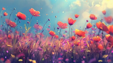 Obraz na płótnie Canvas Colorful meadow with poppies and wildflowers.