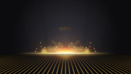 Luxury shiny award ceremony in black background with golden glitter sparkles. Luxury premium vector design. film music poster background