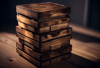 stack of of wooden boxes - perspective. Generative AI