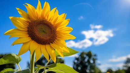 A sunflower reaching for the sky in a field