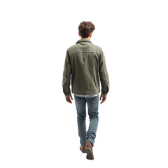 Man standing with back turned, showcasing fashion in casual business attire. cut out , isolated on white.