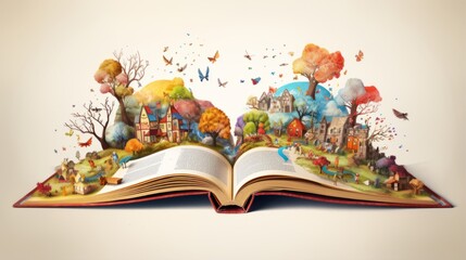 An open book with colorful illustrations for children