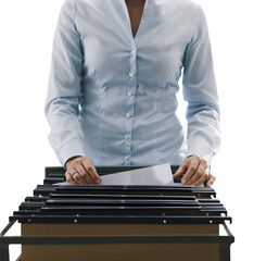 Office worker searching files in the archive