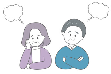 悩んでいる高齢の男女のイラスト