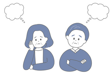 悩んでいる高齢の男女のイラスト