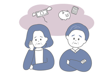 お金の悩みを抱える高齢の男女のイラスト