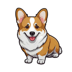 A cute cartoon illustration of a brown and white corgi sitting down with its tongue out.